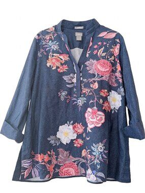 Chico’s No-Iron Chic Stretch Floral Tunic Top – Size 3 (US 16)